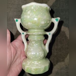 Vintage Czech Green Celadon Glaze  Vase with Handles MCM